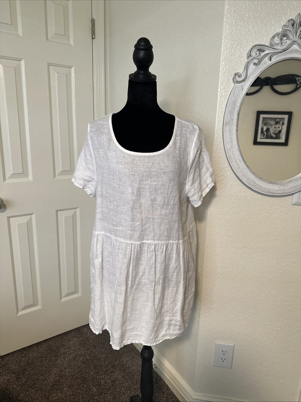 Francesca Bettini Italy White Linen SummerDress Tunic Lagenlook Coastal Medium